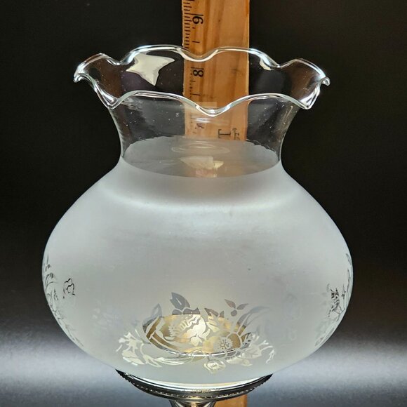Vintage Silver Glass Hurricane Lamp With Floral Etching 8.5" french country chic - Picture 7 of 9